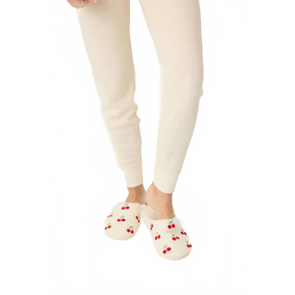 NEW PJ SALVAGE women's cherry fun slippers in ivory